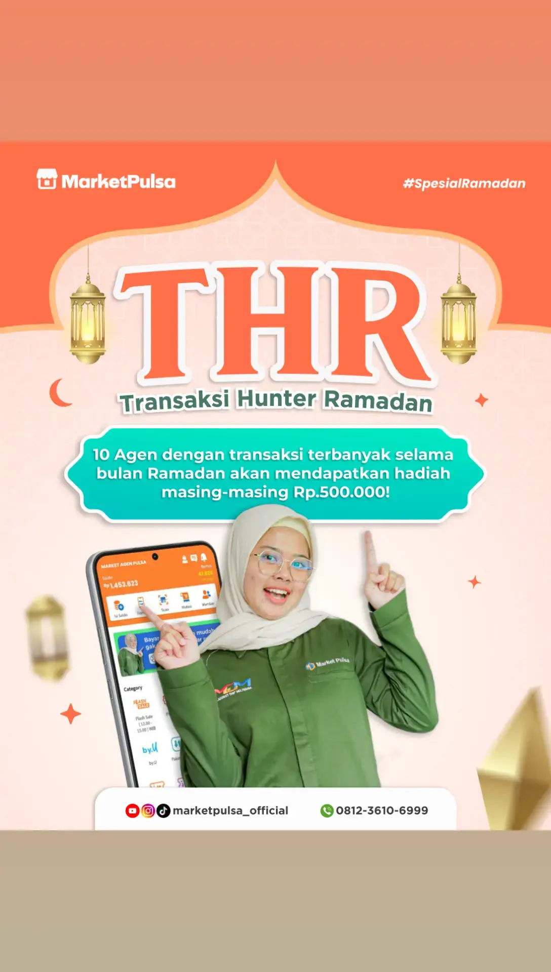 Hallo Sahabat Market🥳 Spesial di bulan Ramadan ini, Market Pulsa mau bagi - bagi saldo nihh.. Untuk 10 agen dengan transaksi terbanyak selama bulan ramadan akan mendapatkan rewards saldo masing-masing sebesar Rp500.000 😍 Jangan lewatkan kesempatan emas ini! Ayo, tingkatkan terus transaksi kamu dan jadilah salah satu pemenang beruntung! 📌 S&K ( syarat & ketentuan ) : 1. Transaksi tidak berlaku untuk cek id pelanggan Token, Cek tagihan pascabayar 2. transaksi terhitung mulai dari tanggal 1 - 30 maret ( selama bulan ramadhan )  3. agen dengan transaksi terbanyak akan di umumkan tgl 31 dan akan di hubungi tim kami  #berkahramadhan #pulsamurah #marketpulsa #marketpulsamagetan #THR #agenpulsa #daftaragenpulsaalloperator #ppob #ramadhan #madiun #magetan24jam #pln #pdam 