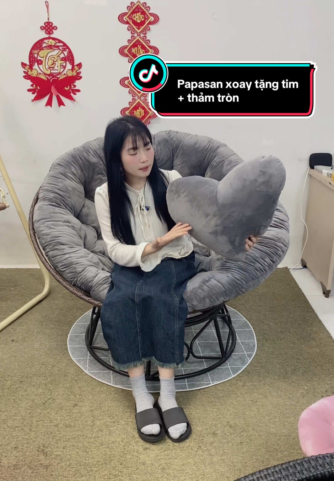 Mua ghế papasan tròn xoay tặng tim + thảm tròn #homedecor #ghebapbenh #CapCut #ghêthugiãn #papasan 