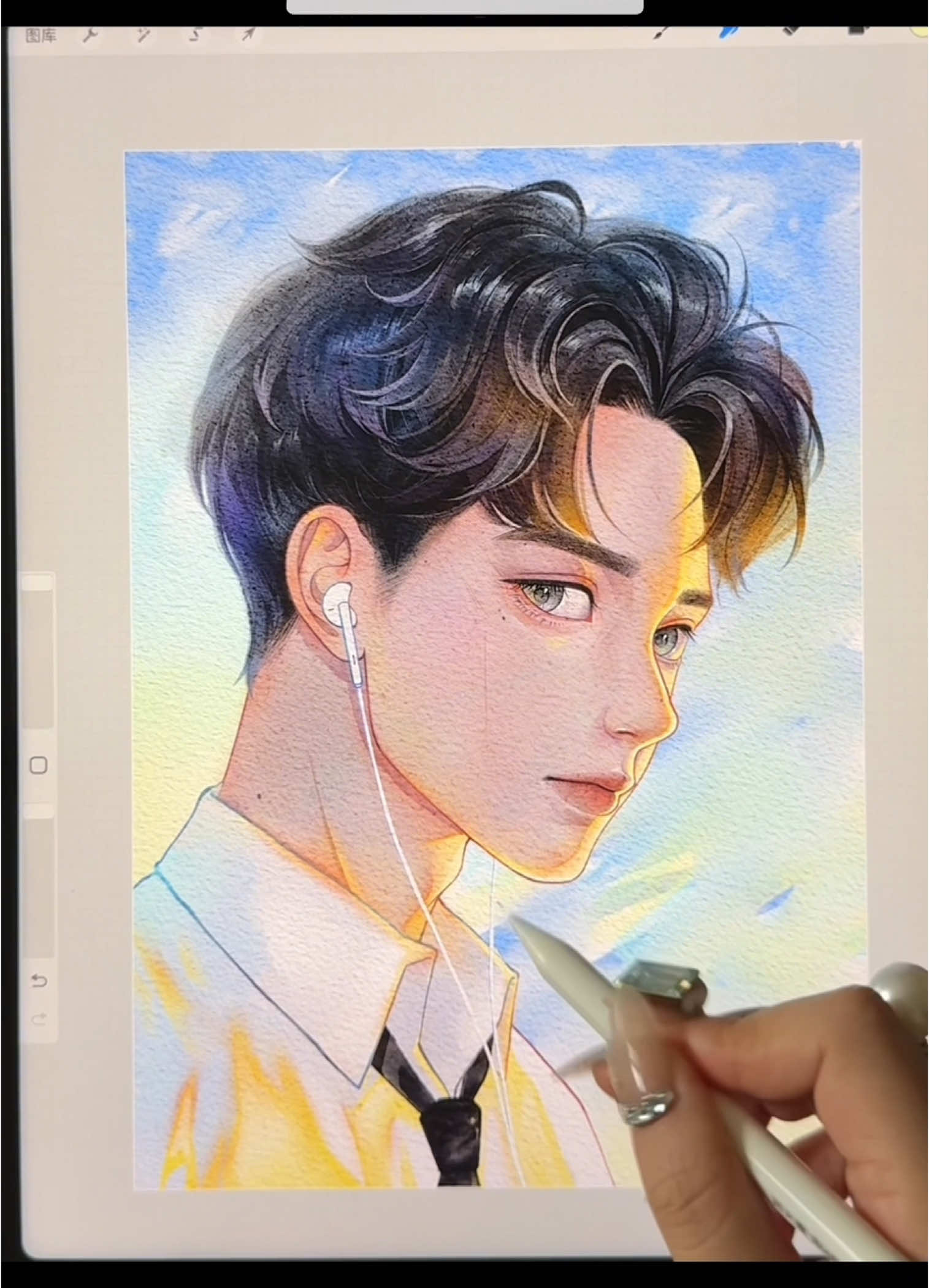 Second time painting a boy! Tried a backlit watercolor style. Let me know in the comments what kind of boys you'd like to see! The brushes used are labeled in the video for easy learning.