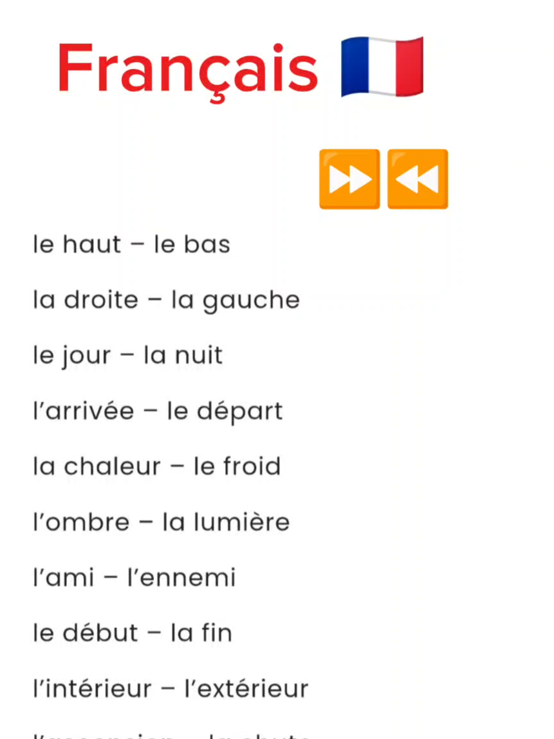 Les opposés comme le haut et le bas, la droite et la gauche en Français. #ApprendreLeFrançais #LearnFrench #LangueFrançaise #toulouse #frenchlearning #french #Paris 