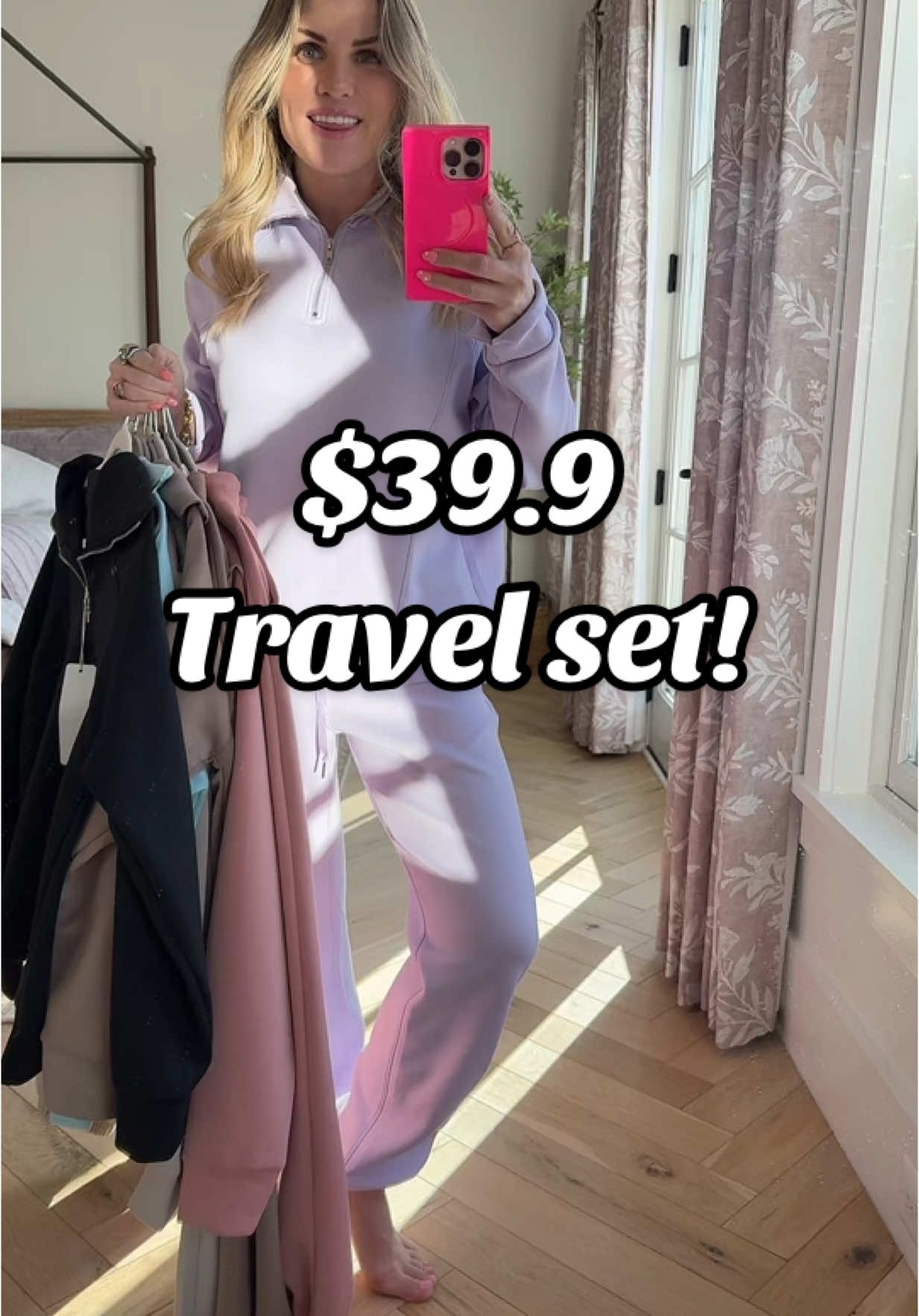 Wearing this today in the pink for a flight to Aspen! It’s the best travel set and such an amazing price!