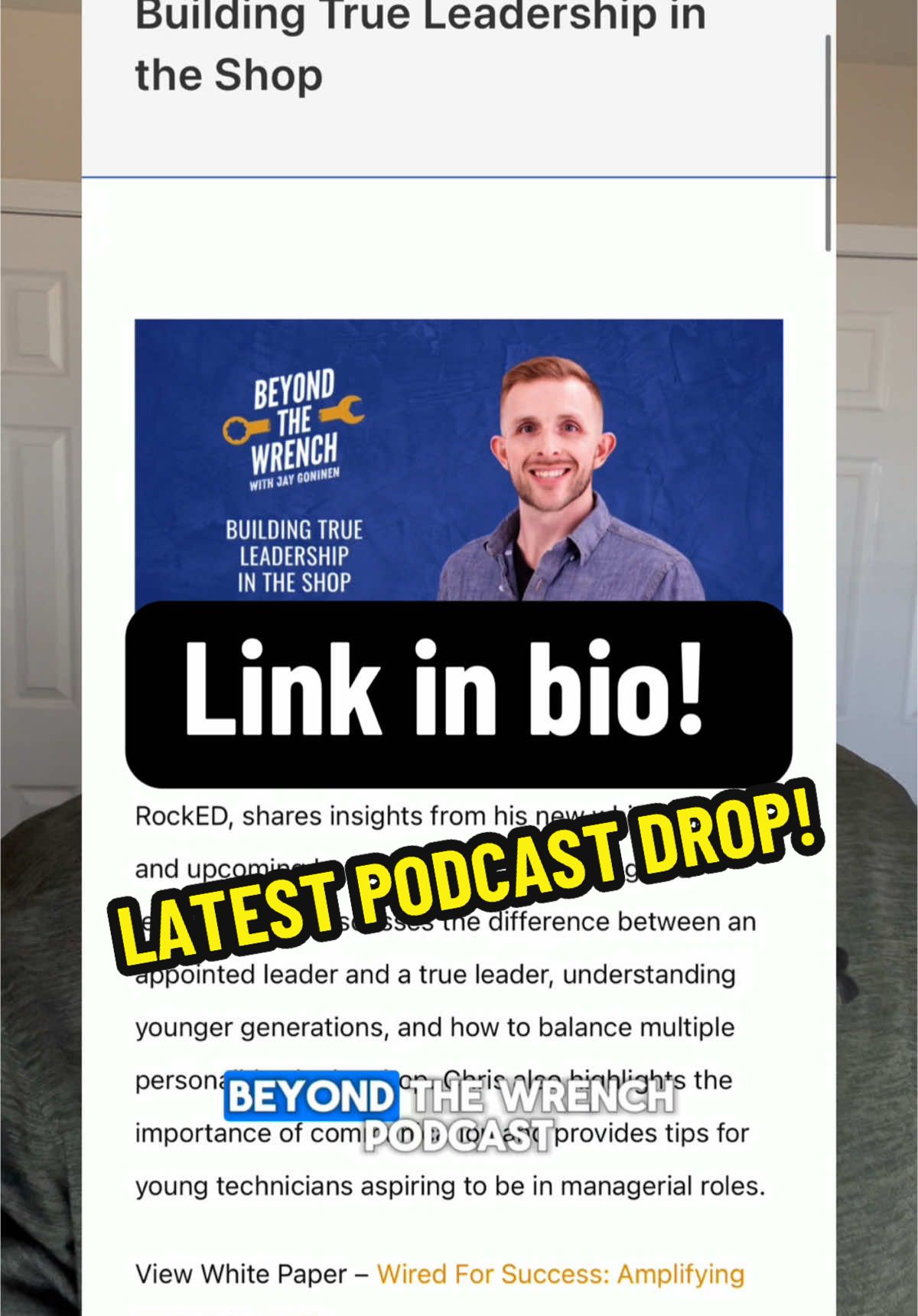 It was an honor and pleasure to sit down with Jay from @WrenchWay for a third time!  Tune into my episode of Beyond the Wrench where Jay and I discuss insights from my white paper: Needs Analysis Summary: Technican Training, and my upcoming book: Becoming a Better Service Professional!  The episode: https://wrenchway.com/blog/building-true-leadership-in-the-shop/ Topics we cover:  📘 My upcoming book  📊 My Technican training needs data  📲 Working with and leading the younger generations  🏆 True leadership vs appointed leadership  🤝 Leading diverse groups of technicians  🗣️ Communication importance and tips  👨‍💼 Tips for career progression  This is the third time I’ve been able to sit down and discuss these important topics on the Beyond the Wrench podcast, I truly appreciate the opportunity!  As a bonus, Jay and I were able to finally meet in person as well at the RockED booth at NADA, where I presented my findings after surveying 804 automotive professionals in search of some answers to the technican shortage.  Thank you to everyone at WrenchWay! #serviceadvisor #technician #automotiveservice #mechanic 