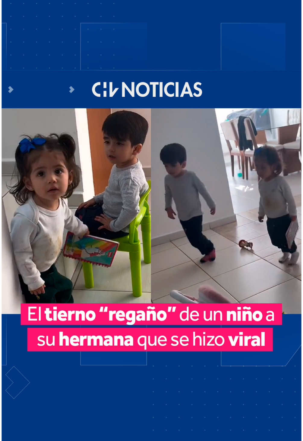 “¿POR QUÉ HICISTE ESO?” 😮 🥰 A través de redes sociales, se viralizó el tierno regaño de un niño a su hermana menor por ensuciar la pared con crema de cacahuate. 😅 ¡Había que poner orden! El video fue ampliamente compartido en redes sociales debido a la particular conversación que tuvieron ambos hermanos. Créditos: @pameevillalobos  #CHVNoticias #ViralCHV  