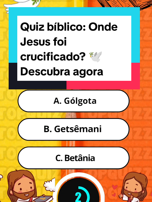 Quiz bíblico: Onde Jesus foi crucificado? 🕊️ Descubra agora! Você sabe o nome do lugar onde Jesus foi crucificado? E qual era o nome da mãe de Jesus? Essas 3 perguntas vão testar seus conhecimentos sobre os momentos mais importantes da Bíblia! ✝️📖 #QuizBíblicoViral #CuriosidadesBíblicas #DesafioCristão #FéECuriosidade #VocêSabia