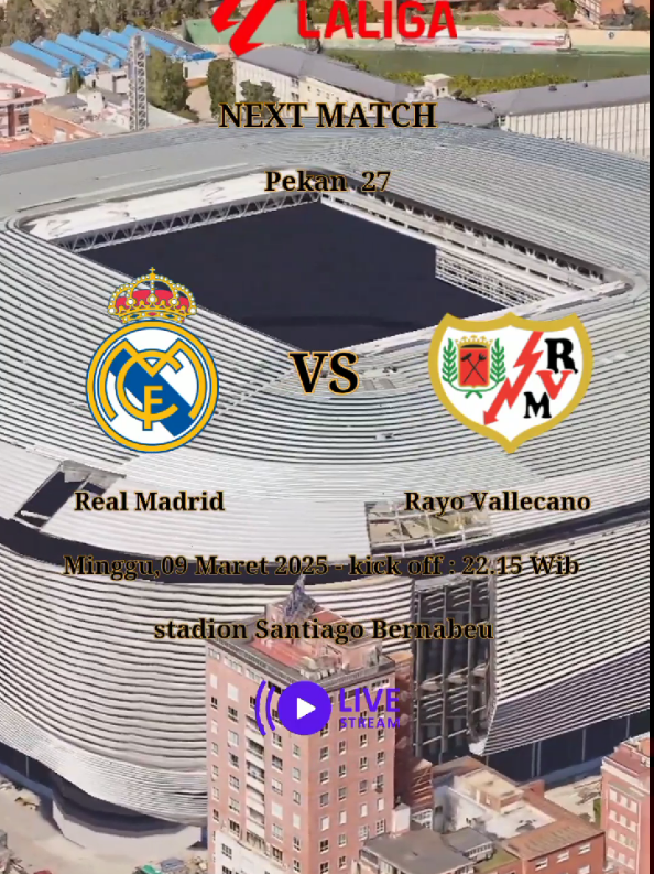 jadwal la Liga pekan ke 27 ~ Real Madrid vs Rayo Vallecano #jadwalbola #laliga #sports #Soccer #football #viral #fyp 