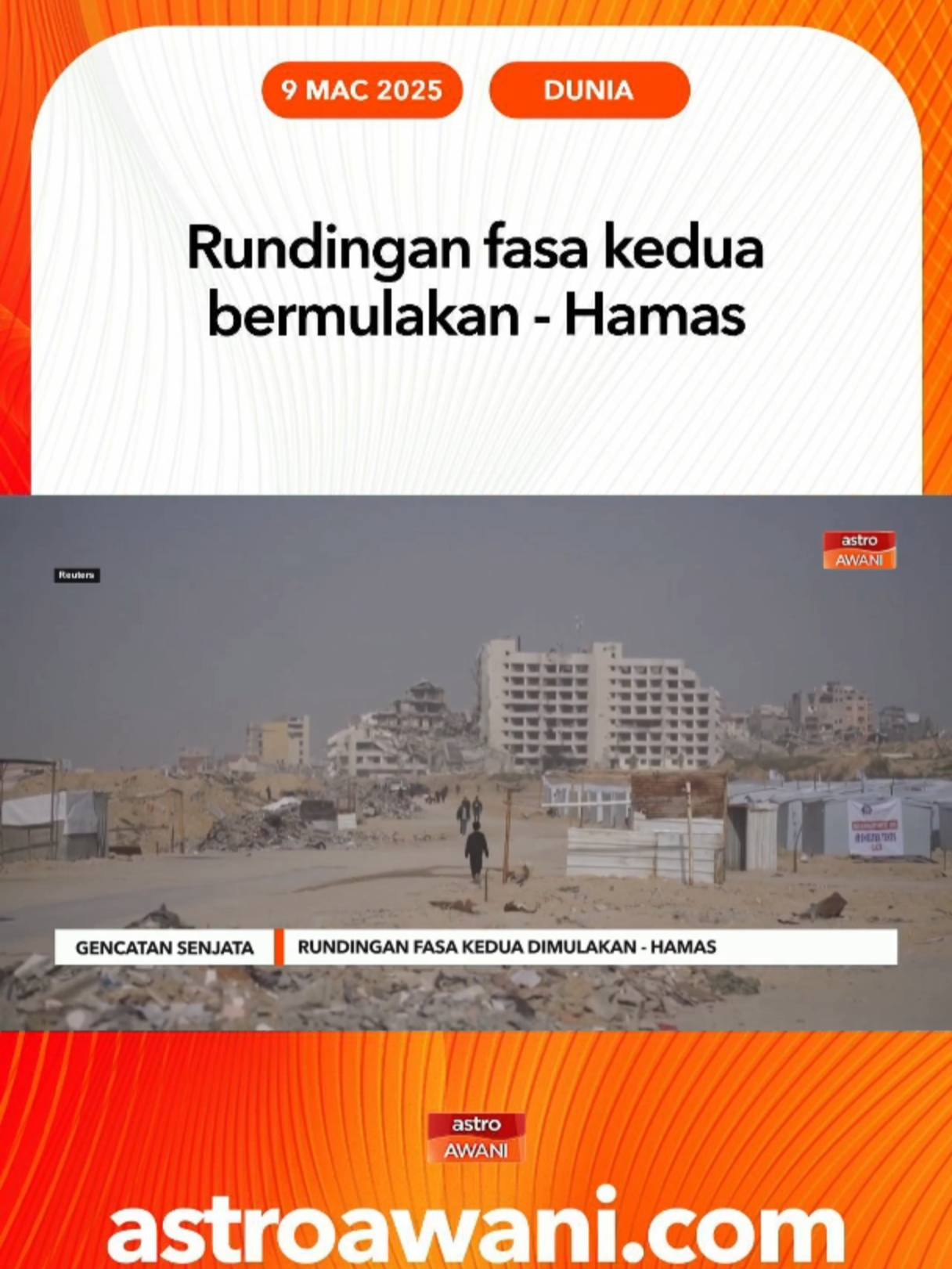 Kumpulan pejuang Palestin, Hamas, pada Sabtu mengesahkan bahawa usaha pengantaraan yang diketuai Mesir dan Qatar masih diteruskan bagi memuktamadkan pelaksanaan perjanjian gencatan senjata dengan Israel serta memulakan rundingan fasa kedua. #AWANInews 