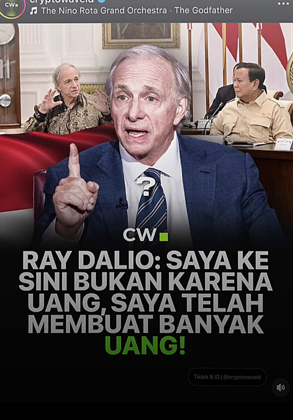 Investor Legendaris, Ray Dalio mengatakan bahwa dirinya ke Indonesia bukan karena uang, beliau sudah membuat banyak uang #raydalio #prabowo #indonesia #danantara