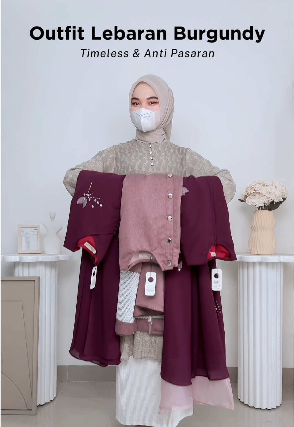 Outfit lebaran burgundy anti pasaran #fyp #ootdhijab #dresslebaran