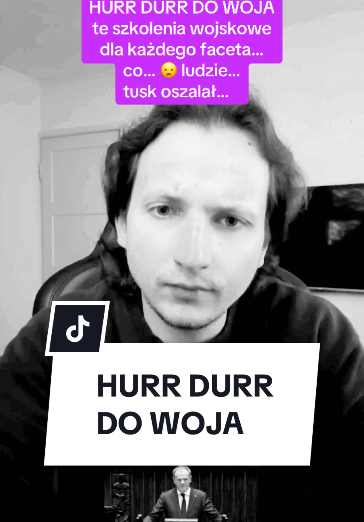 TUSK I JEGO ARMIA - Nowa drama w tym kraju. Uwaga uwaga - wszyscy faceci do woja. No tylko pozostaje mała kwestia - jak, gdzie i za co tych wszystkich ludzi przeszkolić. Kolejny straszak a ludzie się nabierają. Emocje emocje emocje. Euforia i rozpacz. Wódz Donald przemówił. #polska #patriotyzm #komentarz #satyra #monolog #wydarzenia #ludzie #psychologia #donaldtusk 