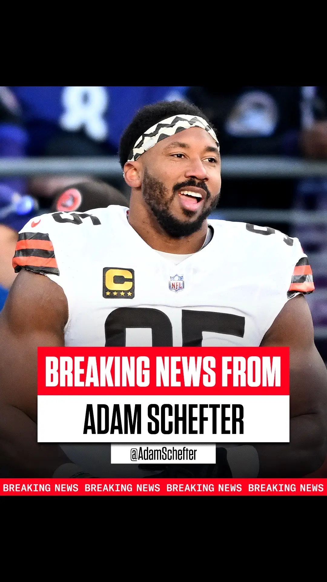 Breaking: The #Browns and #MylesGarrett reached an agreement today on a record contract extension that averages $40 million per year and includes $123.5 million in guaranteed money, sources tell Adam Schefter.  He is now the highest-paid non-QB in #NFL history.