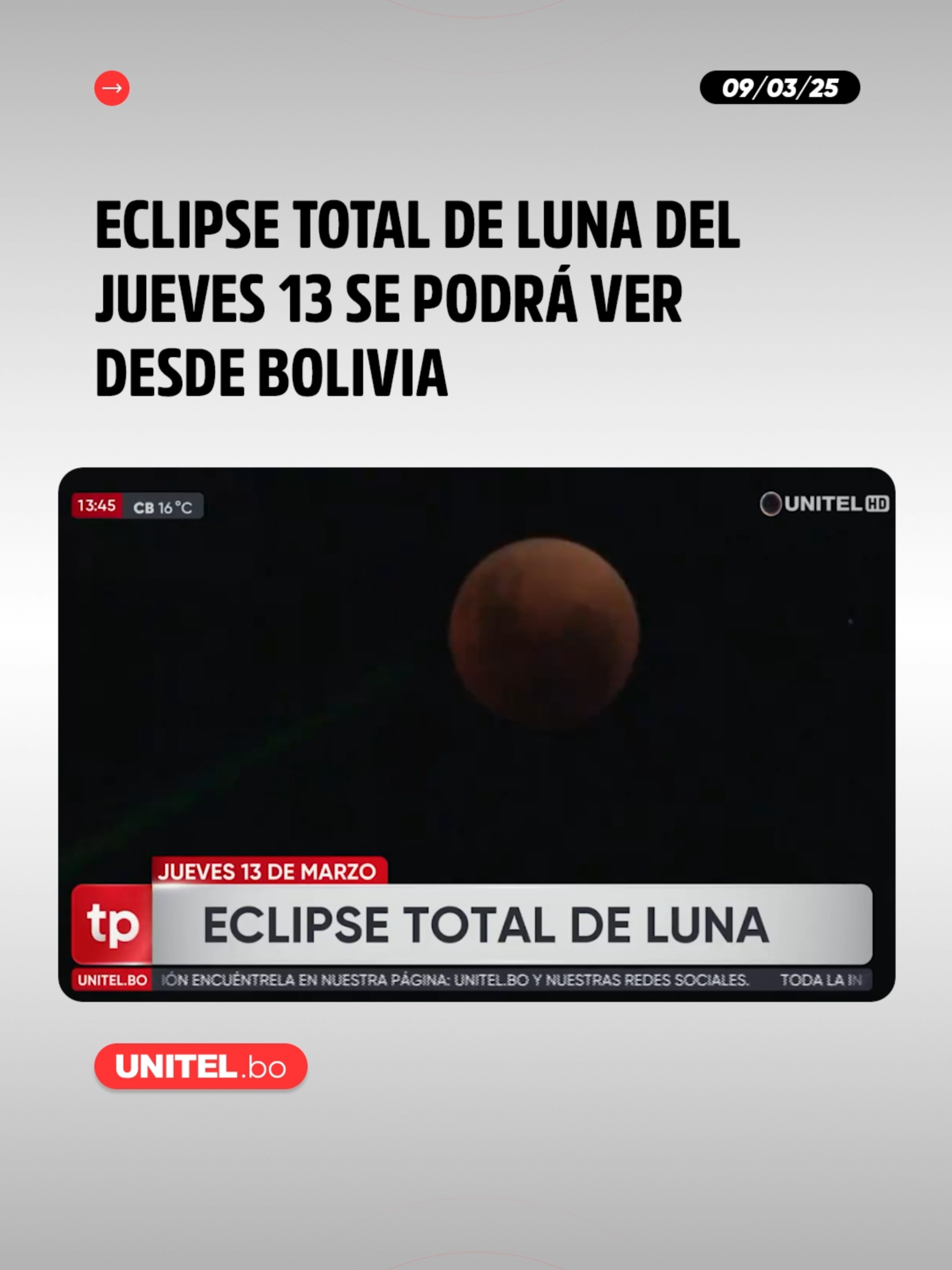 Eclipse total de luna del jueves 13 se podrá ver desde Bolivia #Unitel #Mundo #Información #Noticias #Bolivia