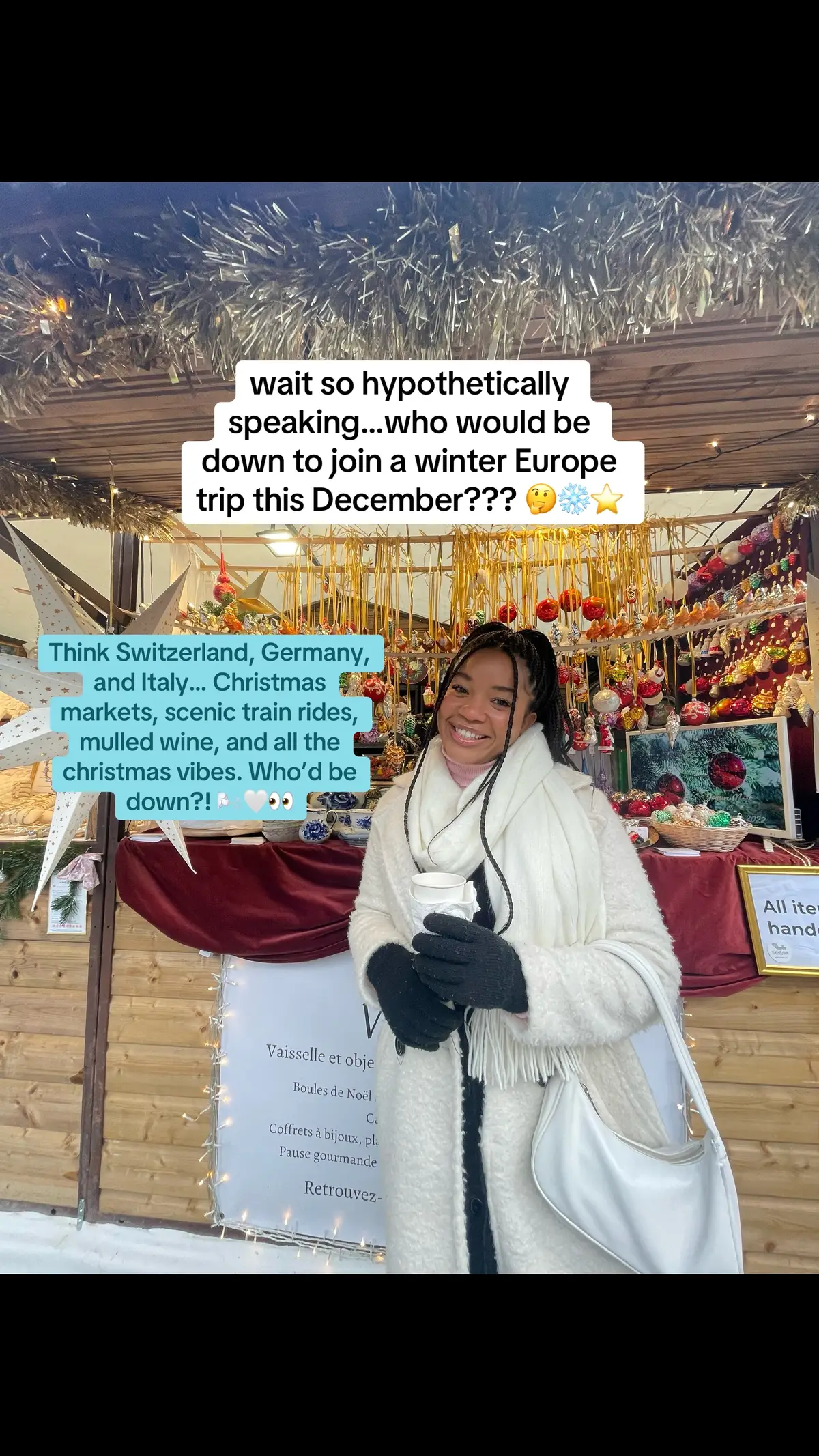 no but like…seriously who would be down??? 🤓🤓  #christmasmarket #europe #girlstrip #solotravel #solofemaletraveler #europetravel #budgettravel #interrail #traintravel #winterineurope #christmasineurope #travelwithme #backpackinglife #hostellife #christmastrip 