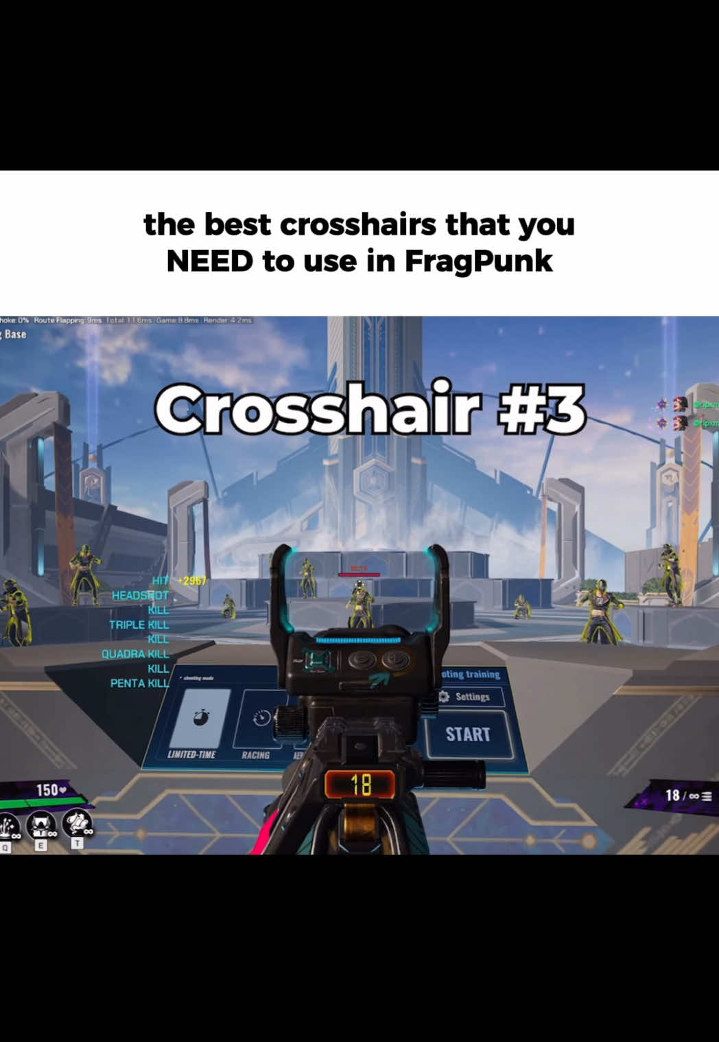 The best possible crosshairs to use in FragPunk, I’ll have the codes listed in the comments. #FragPunk #FragPunkchallenge #FragPunkCreatorCampaign #newgame #crosshair #settings 