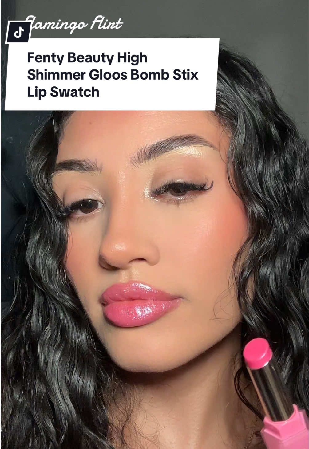 Who wants to look simple with the @Fenty Beauty gloss bomb stix when you can look stunning with the high-shimmer gloss bomb stix? That flamingo flirt shadeeee High shine gloss bomb stix shades swatched in order: Fu$$y Flaming Flirt Icy Amethy$t C U In Maui Fenty Glow Hot Chocolit #fentybeauty #highshimmerglossbombstix #shimmerglossbombstix #glossbombstix #lipswatch #lipproducts #fyp #foryoupage #viral 