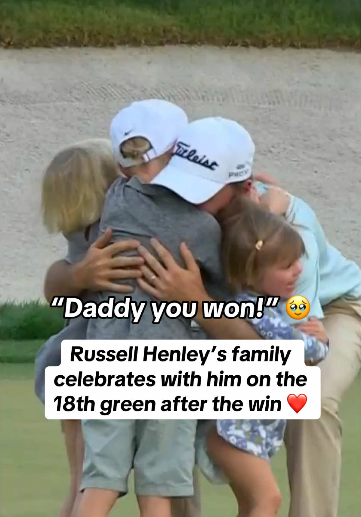 Victory hugs with the family for Russell Henley ❤️