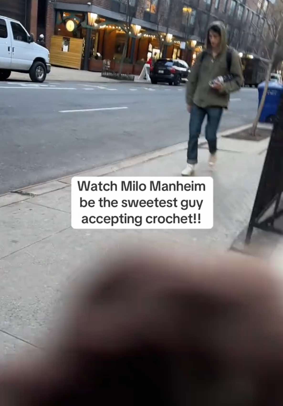 @milomanheim I hope louie likes his bandana!! ty for delivering the coaster and for the sweet interactions off camera as well. Hope to watch you perform before Little Shop closes!! #milomanheim #nyc #crochetgift #broadwaymusicals #littleshopnyc #milomanheimedit 