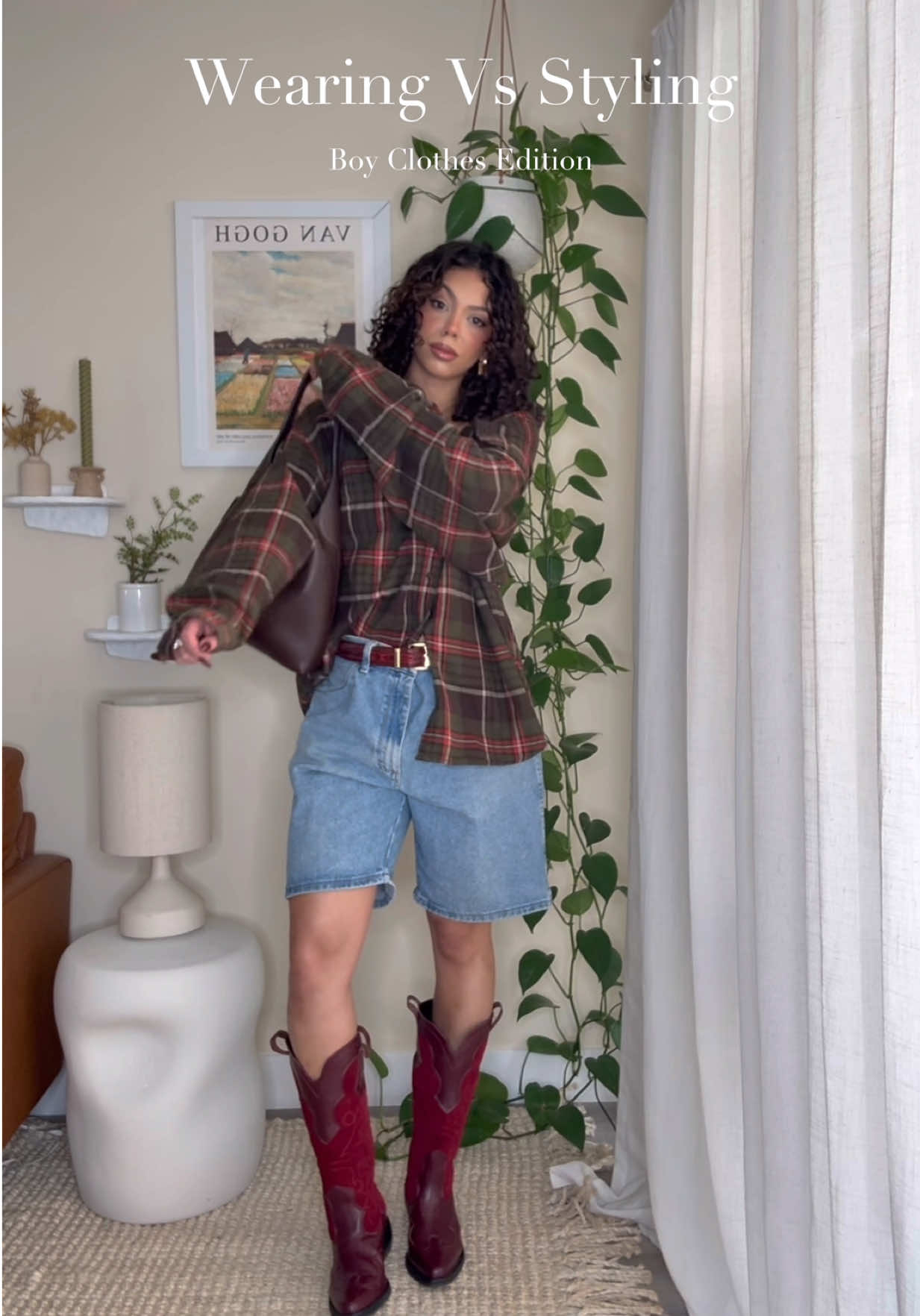 Me 🤝🏽  men’s buttons up #wearingvsstyling #fashiontiktok #mensflannel #anthropologie #cowboyboots #cowboybootsoutfit #thriftflip 