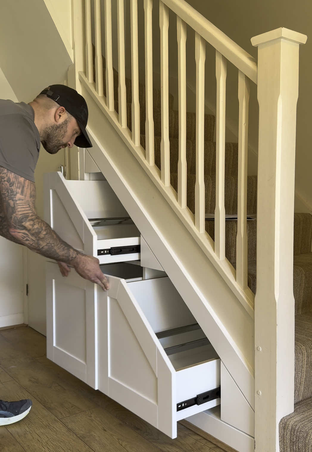 Under stair storage installation 👌  #homedecor #viral #interiordesign#satisfying #transformation ##asmr##woodworking##storage##fyp##uk