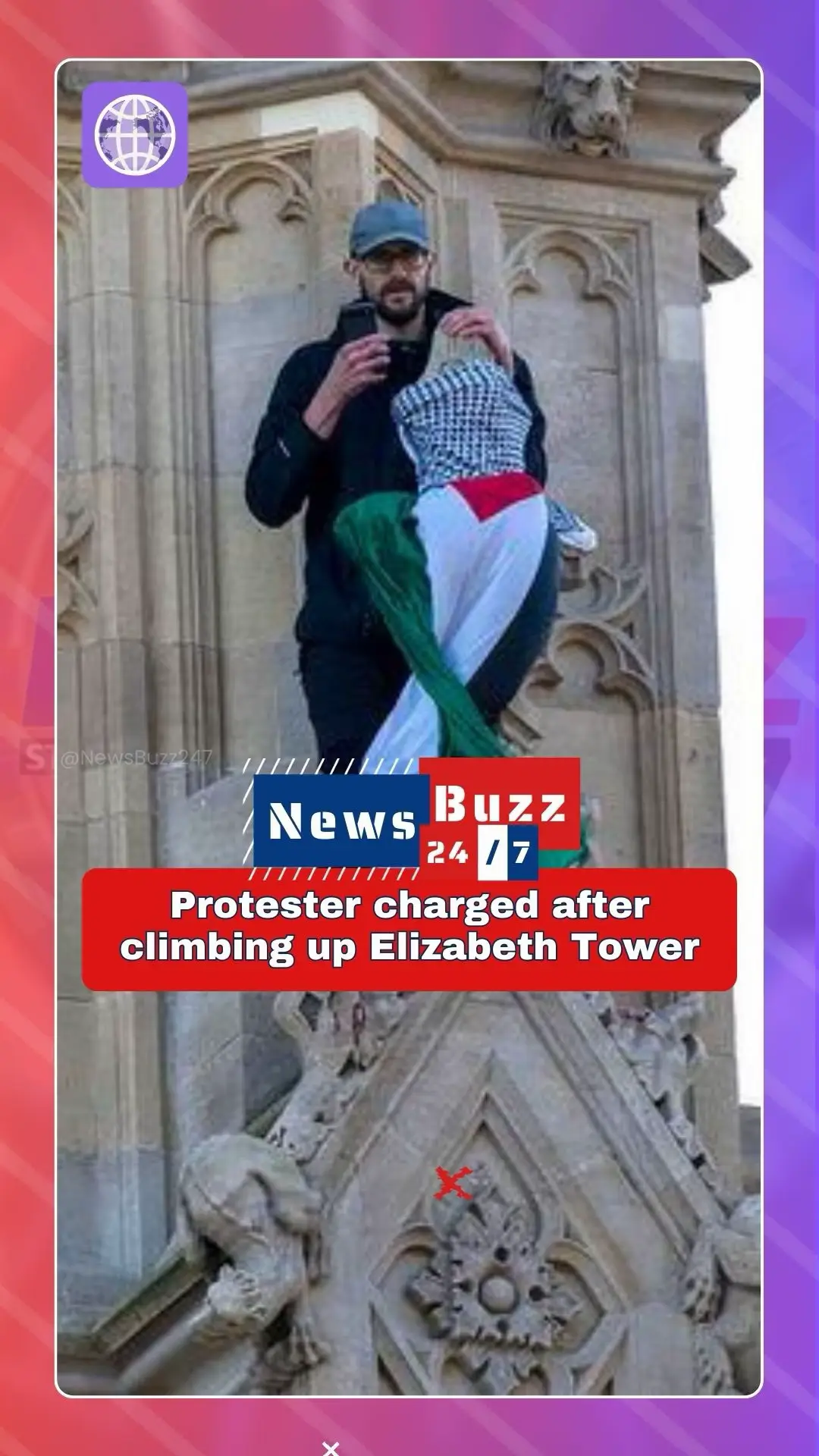 A 29-year-old man has been charged after allegedly climbing the Elizabeth Tower at the Palace of Westminster carrying a Palestinian flag. Daniel Day was charged with intentionally or recklessly causing a public nuisance and trespassing on a protected site, the Metropolitan Police said. He is accused of scaling the Tower barefoot at around 7.20am on Saturday, coming back down just after midnight. Mr Day, of Palmerston Road, Westcliff-on-Sea, Essex, was remanded in custody to appear at Westminster magistrates’ court on Monday. He allegedly spent more than 16 hours barefoot and holding the flag, perched on the clock tower which famously houses Big Ben, before being lifted to the ground in a cherry picker. In the afternoon, shouts of “Free Palestine!” and “You are a hero!” could be heard from a small group of supporters behind a police cordon at Victoria Embankment. In a post on X, Ben Obese-Jecty, the Conservative MP, called for an explanation of how Mr Day allegedly accessed the parliamentary estate. He said: “Every day in Parliament I see dozens of armed police officers patrolling Portcullis House and the parliamentary estate. Where were they today? “On Monday there needs to be a full explanation to MPs and staff as to how this protester was able to evade security so easily.” Parliamentary tours were cancelled over the incident. #ElizabethTower #BigBen #Protest #Palestine #LondonNews #BreakingNews #Westminster #SecurityBreach #UKPolitics #MetPolice #FreePalestine #PublicNuisance #ViralNews #FYP #Trending #Protester #Activism #Parliament #NewsUpdate #tiktokphoto #phhotonews #tiktoknews 