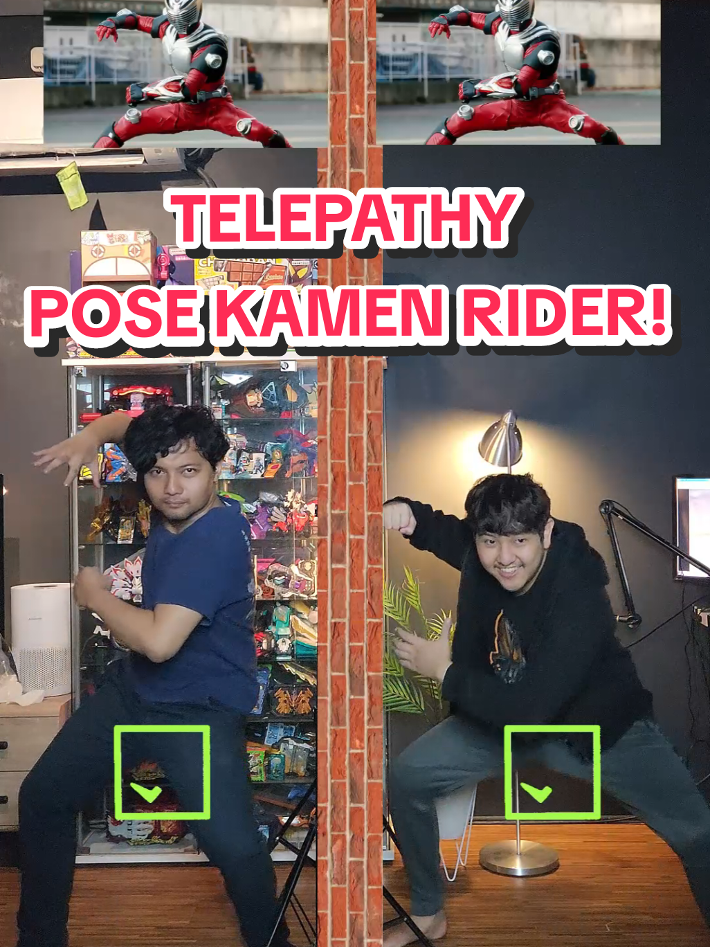 TELEPATHY CHALLENGE POSE KAMEN RIDER! 🕺🕺 Bareng Faiz Chou 👏 #reels #fyp #kamenrider #henshin #tokusatsu #pose #仮面ライダー #AganReza #viral #foryou #telepathychallenge 