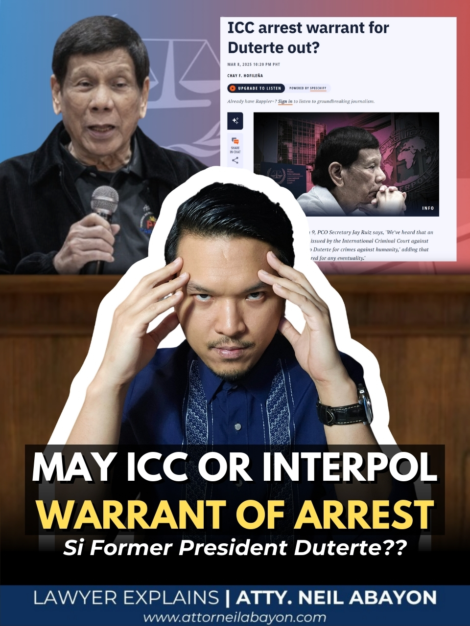 May ICC or INTERPOL Warrant of Arrest si FPDuterte??? #LawyerExplains #AttorNEIL    Meron nga ba talagang ICC or Interpol warrant of arrest si FPRRD? Take note that the discussions here are as of the date of recording on 10 MARCH 2025.