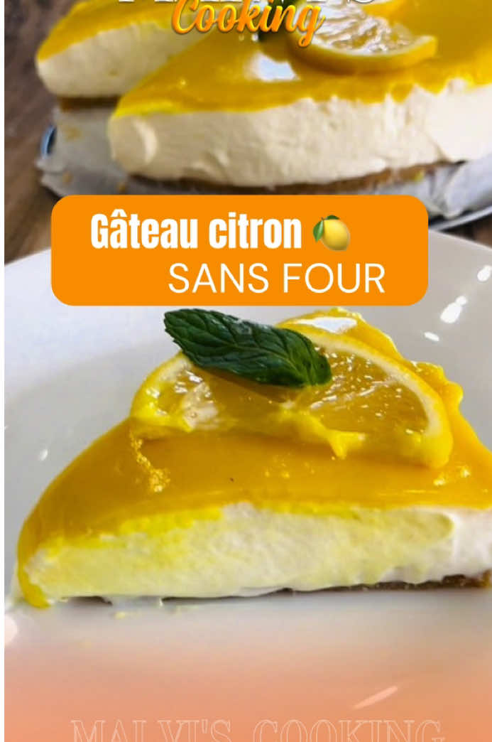 Gâteau au citron 🍋 sans four sans gélatine et en moins de 15 minutes  // j’ai utilisé le mixeur 3en1 Ninja Cl100 et mon code MALVININJA25 est valable sur tout le site ninja France//  Ingrédients pour la base :  -70g de biscuits  -60g de beurre fondu  Pour la crème :  -200ml de crème liquide entière minimum 30%  -200g de mascarpone  -le jus d’un citron  -1g de mon arôme citron  -50g de sucre glace  Pour le glaçage citron :  -1 verre de lait  -1g de mon arôme citron  -2 c à s de sucre  -3 c à s de fécule de maïs  -1 c à c de curcuma  Étapes :  1) à l’aide du mixeur, mixer les biscuits puis ajouter le beurre fondu et mixer à nouveau.  2) tapisser le fond d’un moule à manqué et réserver au frais.  3) dans un saladier verser tous les ingrédients de la crème et à l’aide du batteur électrique (ninja cl100) monter la crème jusqu’à ce qu’elle soit ferme. Ça prend deux minutes.  4) verser la crème dans le moule et laisser au frais pendant 1-2h minimum.  5) dans une casserole verser tous les ingrédients du glaçage et remuer sans cesse sur le gaz jusqu’à épaississement du glaçage et verser sur le gâteau.  6) réserver 10-15 minutes au frais et retirer le cercle et décorer le gâteau. #citron #gateau #sansfour #cheesecake #recette 