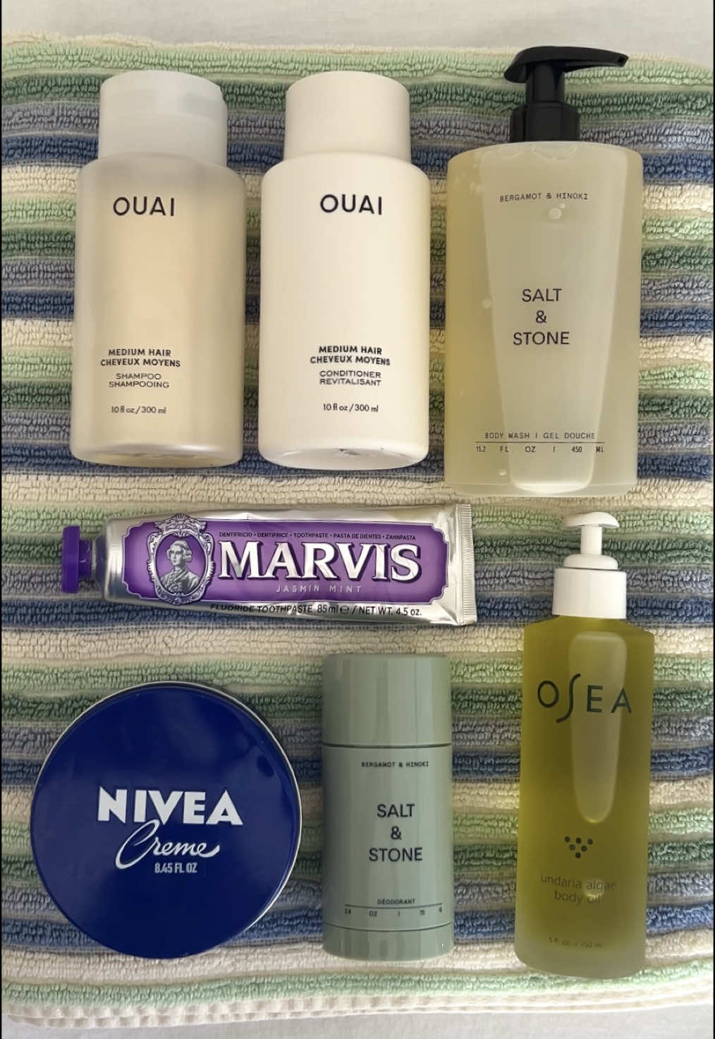 spring clean 🧼 🫧 #beautyproducts @THE OUAI @SALT & STONE @NIVEA USA @OSEA Malibu @chanel.beauty @maisonmargielafragrances @Summer Fridays @laneige_us 