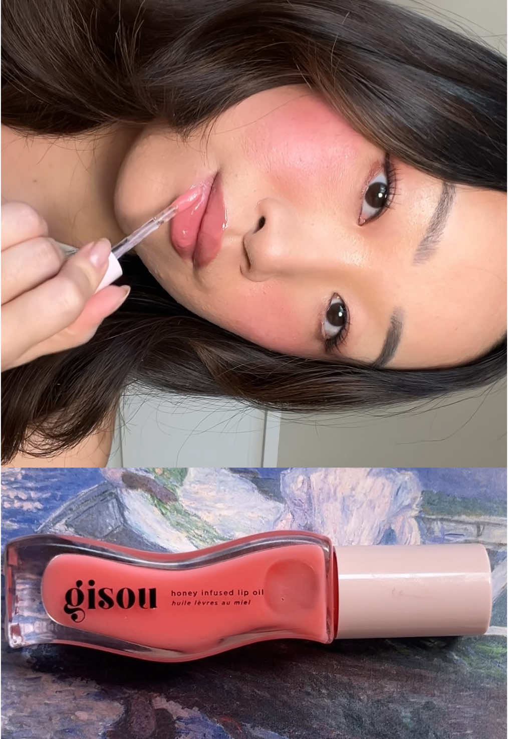 Trying on all 3 NEW shades of @Gisou’s Lip Oil! 🍯💗🧚🏼🍑 I’m ready for warm weather Raspberry Swirl Glazed Plum Bee-llini Peach