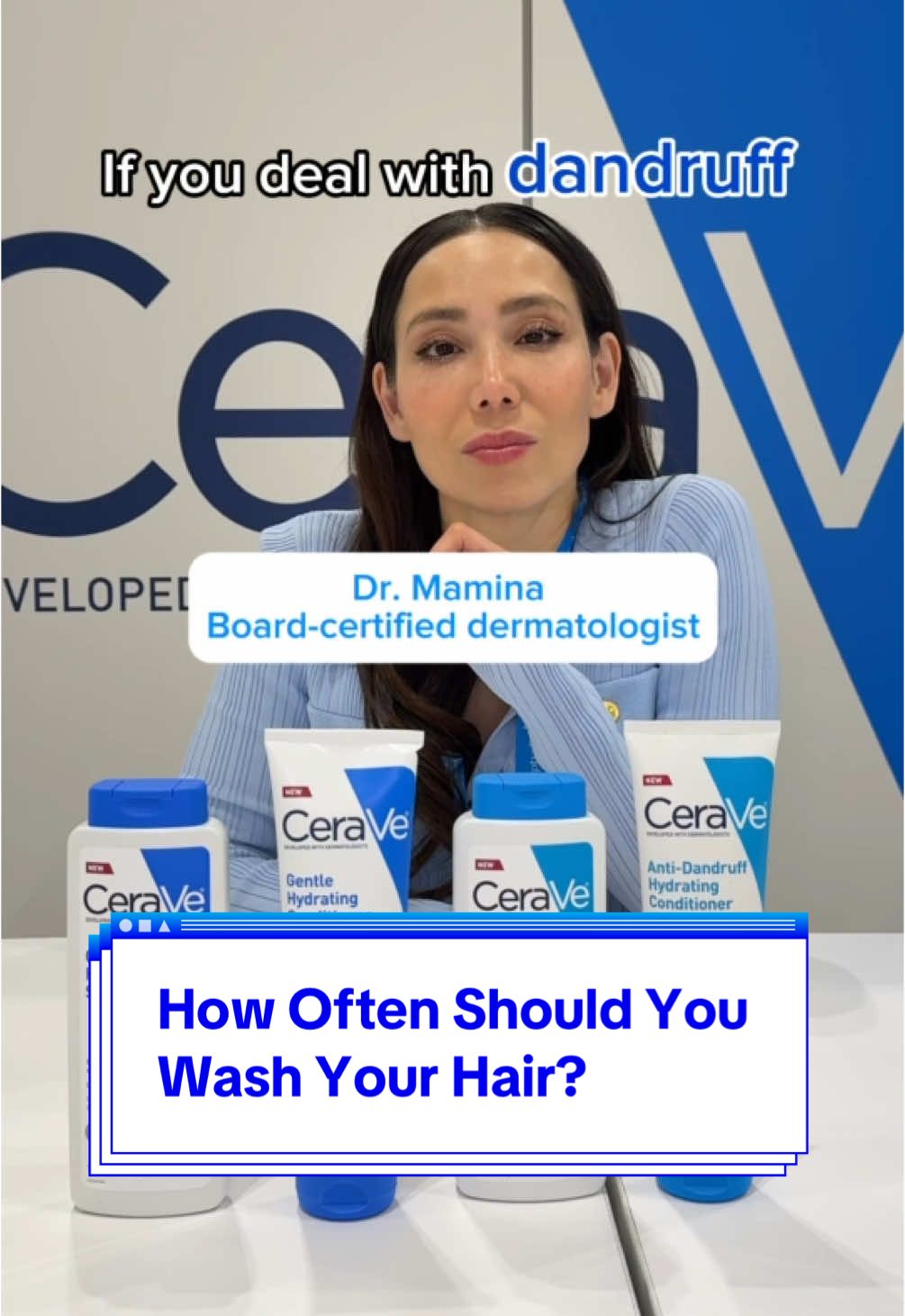 How often should you wash your hair? @Dr. Mamina Turegano, MD breaks it down. ✔️🥼💙 #CeraVe #CeraVeAtAAD #AntiDandruff #HeadofCeraVe #HairWashing #ScalpHealth 