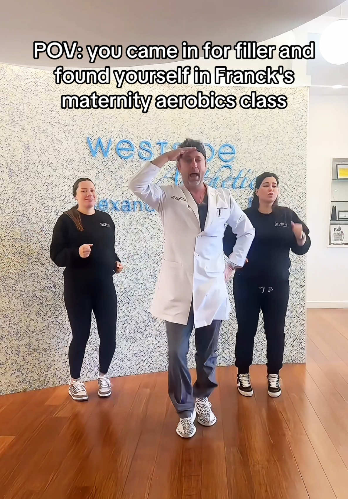 When two of your team members are expecting at the same time, there's only one thing to do... recreate the most iconic pregnancy workout of all time. Franck would be proud! #fatherofthebride #internationalwomensday #fatherofthebridedance #pregnancy #labor #injector #rivkinaesthetics