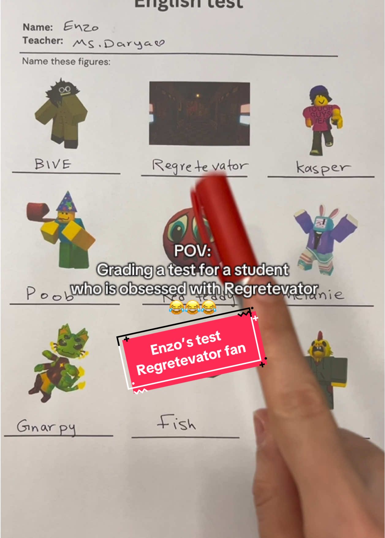 Grading a test for a student who is obsessed with Regretevator😂😂😂 #grading #tests #teachers #regretevator #regretevatorroblox #robloxgames #robloxfunny #noobs 