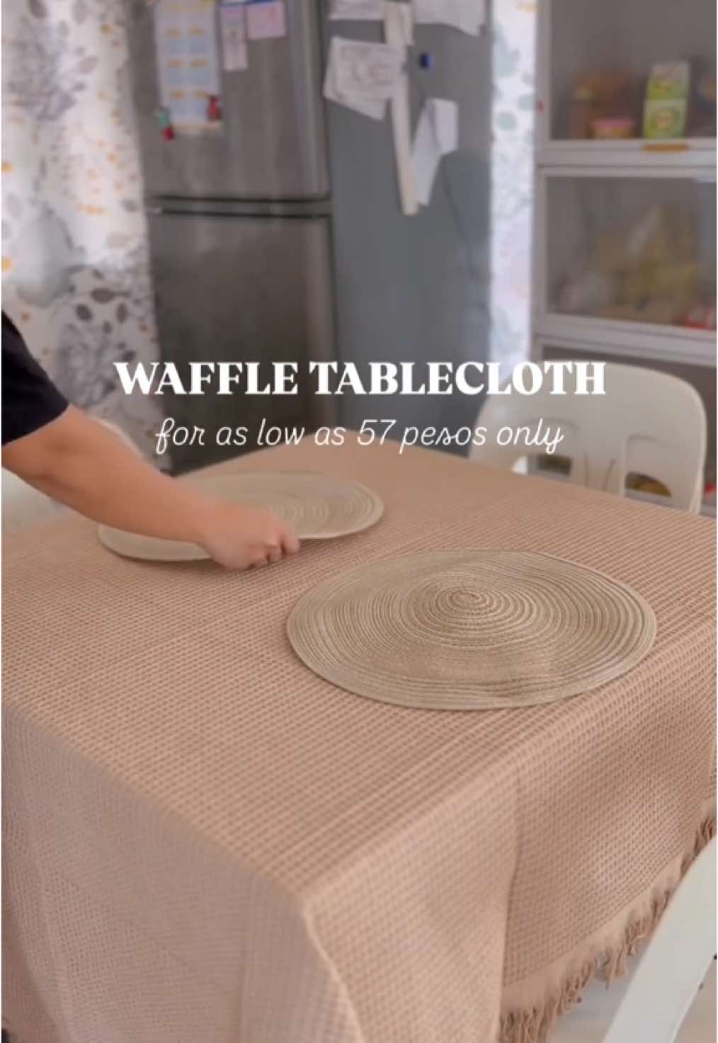 Estetik waffle tablecloth for as low as 57 pesos only!!! Got mine size 130x180  #tablecloth #waffletablecloth #nordicstyle #nordichome #nordictablecloth #tiktokfinds 