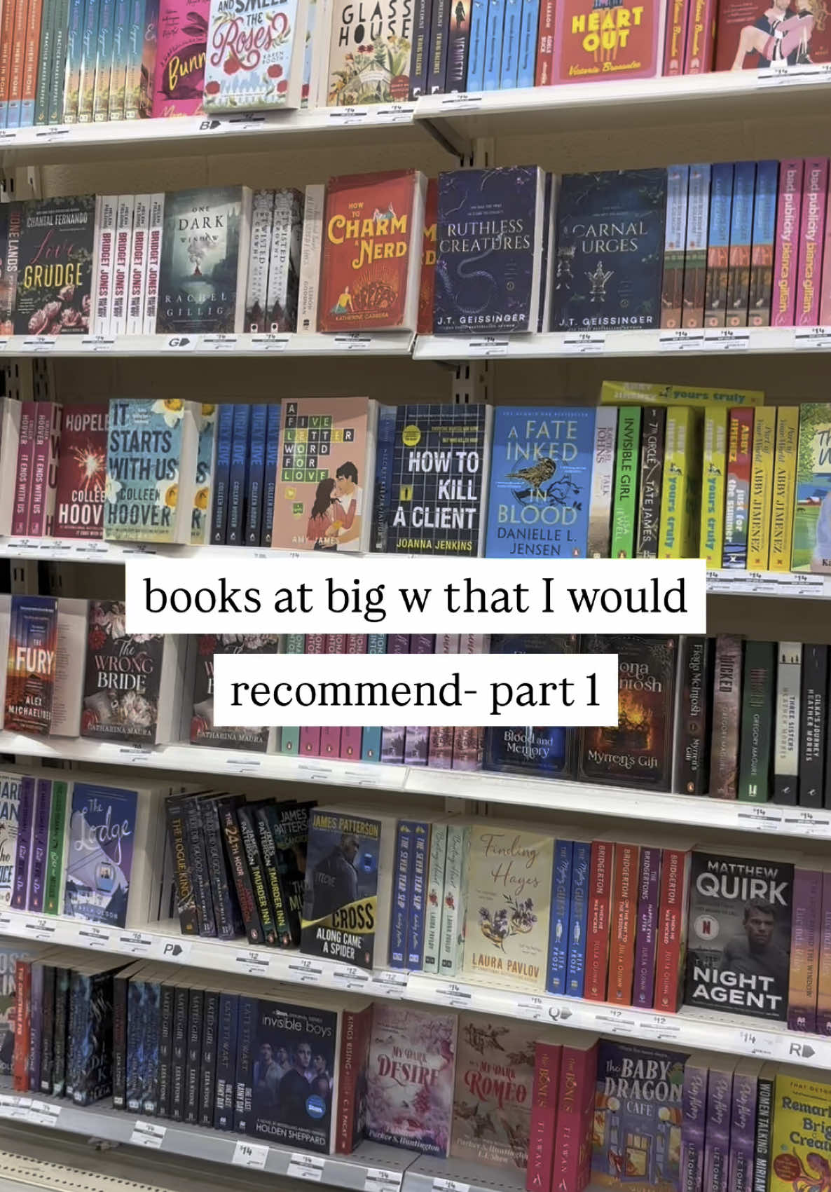 Some book recommendations 🤍🫶🏼🩷📚 #BookTok #books #tiktok #liztomforde #author #meghanquinn #tiktoks #fyp #viral #elsiesilver #colleenhoover #novel #bookrecommendations #bookrec #bookstore #bigw #romancebooks