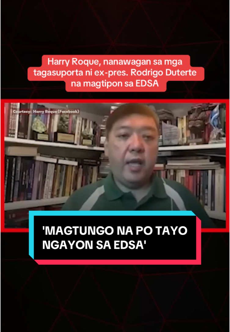 Nanawagan si dating presidential spokesperson #HarryRoque sa mga tagasuporta ni dating pangulong #RodrigoDuterte na magtipon sa EDSA kasunod ng pag-aresto nito ngayong Martes, March 11. 