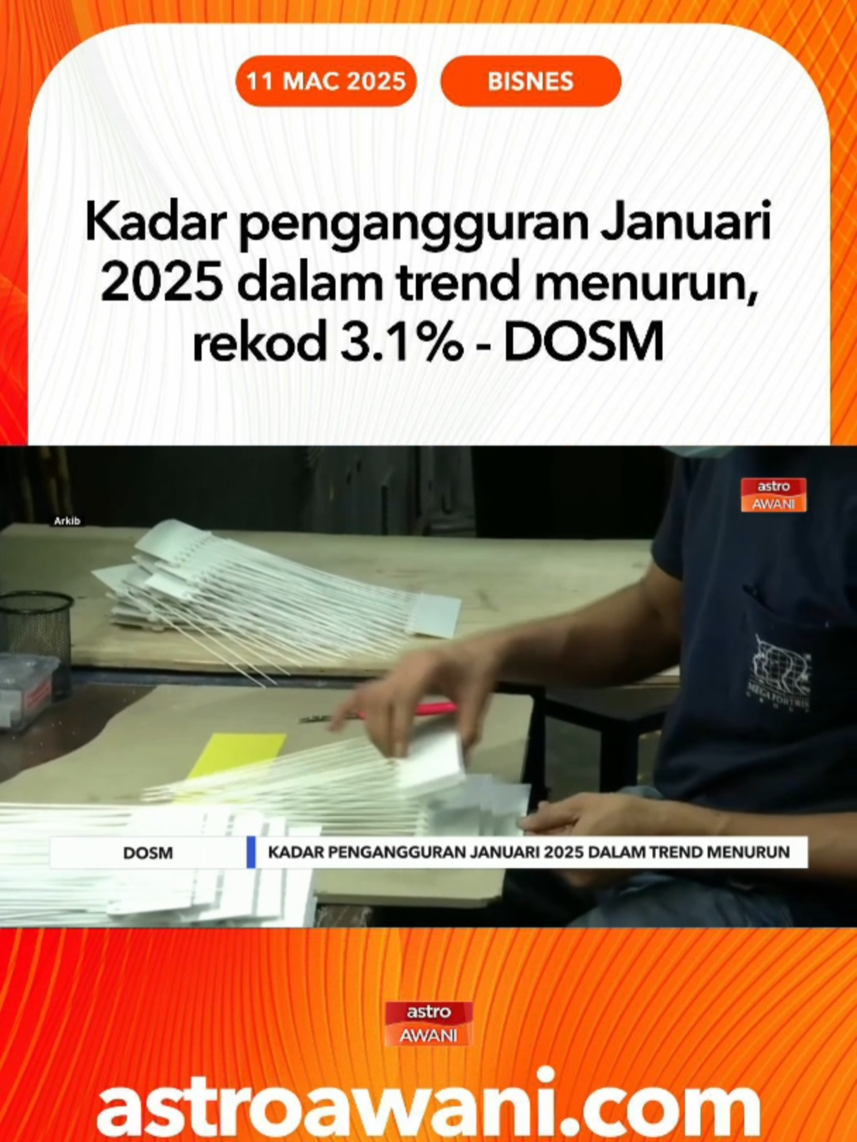 Bilangan penganggur berada dalam trend menurun apabila berkurang kepada 533,800 orang pada Januari 2025 dengan kadar 3.1 peratus. #AWANInews