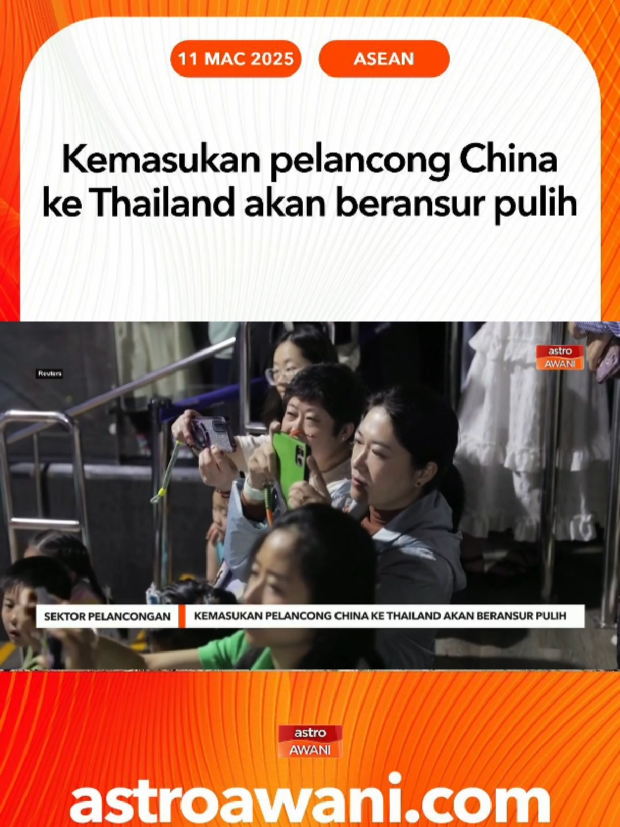 Pihak Berkuasa Pelancongan Thailand (TAT) menjangkakan peningkatan kemasukan pelancong dari China pada bulan Mei susulan cuti hari pekerja negara tersebut. #AWANInews