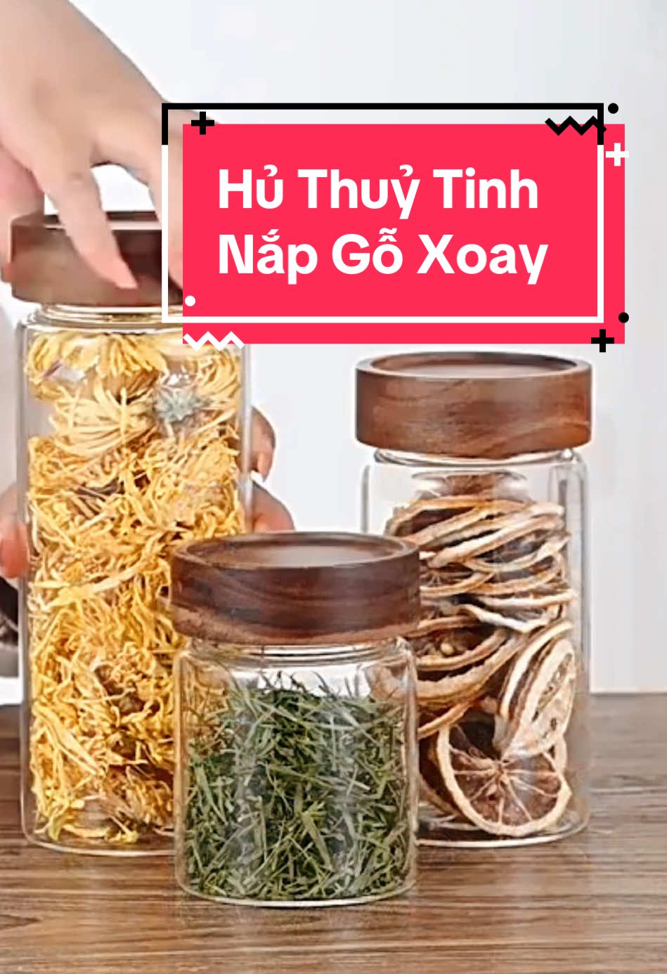 Hủ thuỷ tinh nắp gỗ xoay kín khít, gian bếp nào cũng nên có vài cái #huthuytinh #napgokeo #huthuytinhnapgo #hudunggiavi 
