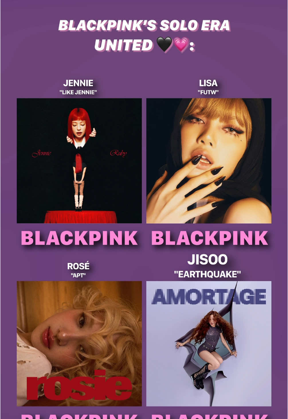 BLACKPINK’s SOLO ERA #remix 🖤🩷@JENNIE @LISA @ROSÉ @JISOO #blackpink #worldtour #ruby #jennie #likejennie #mashup #lisa #futw #rose #apt #jisoo #earthquake #andywu 