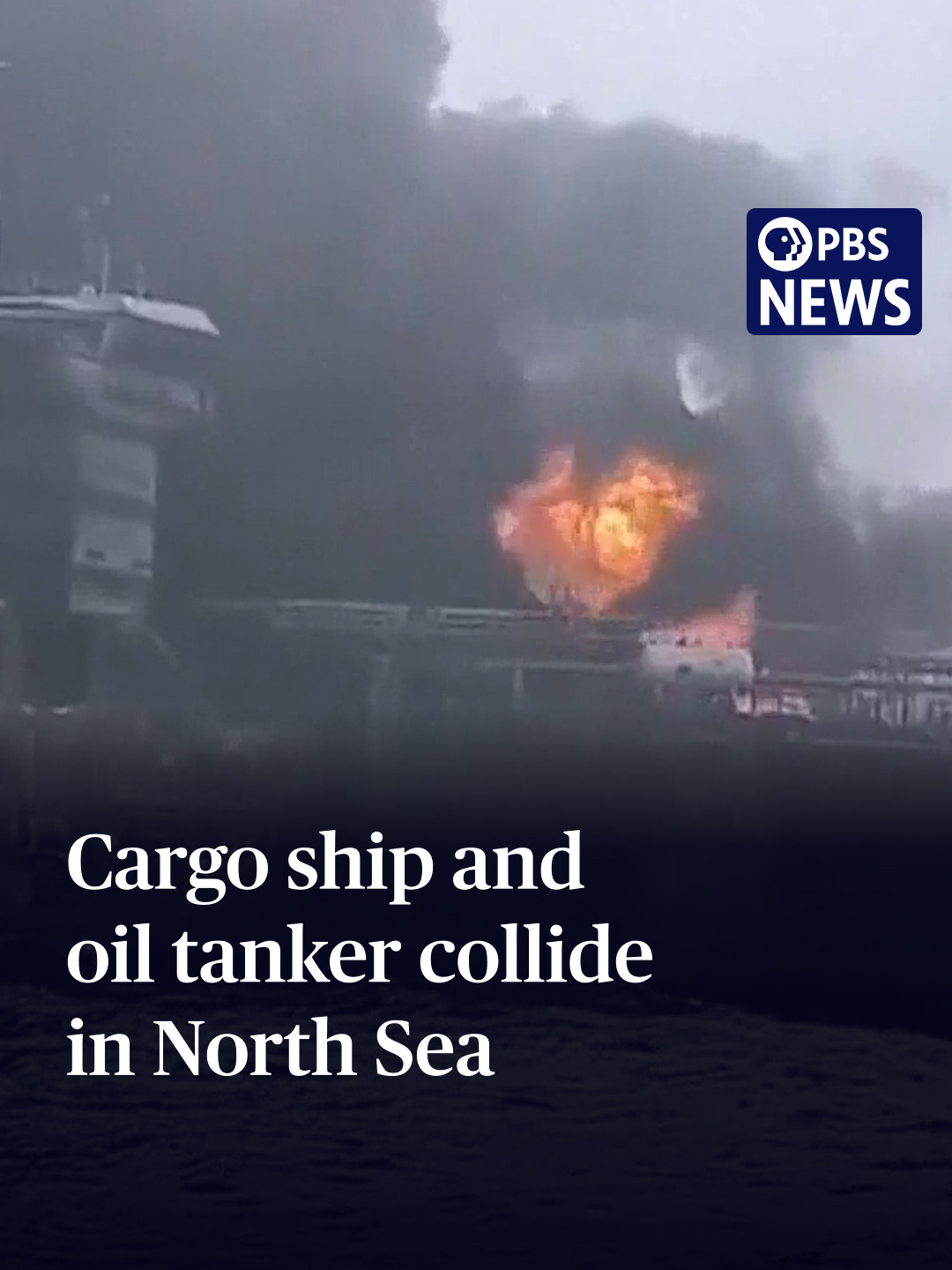 In the North Sea, a cargo ship collided with an oil tanker carrying jet fuel for the U.S. military on Monday. The tanker was anchored off the northeastern coast of England near the Port of Grimsby when it was struck this morning. The collision triggered multiple explosions, with fuel pouring into the North Sea. A major rescue operation ensued. The container ship's owner says one crew member is still missing. According to local officials, all 36 others across both vessels are safe and accounted for, with one hospitalized. An investigation into what caused the crash is now under way. #shipcrash #accident #northsea #news #pbsnews #pbs #collision