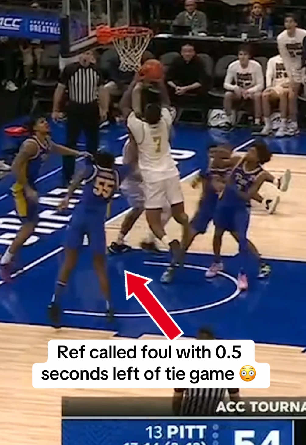 Zach Austin # 55 for Pitt was called for foul with 0.5 left. You agree with call? 🍿 #acctournament #acc #pitt #notredame #collegebasketball #basketball 