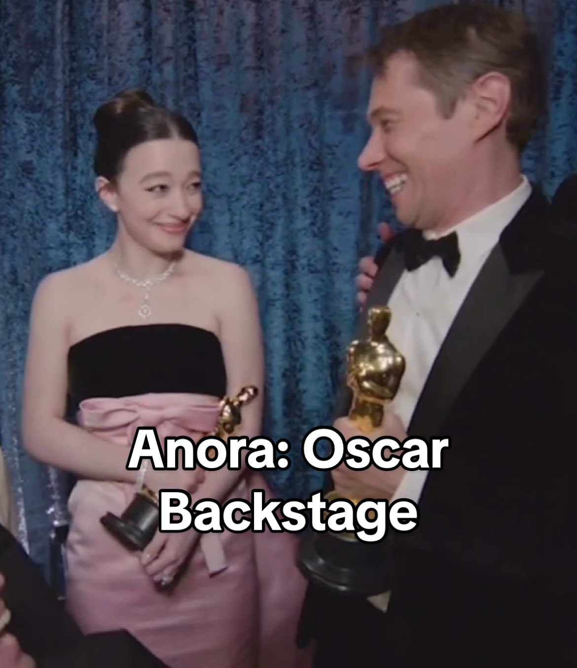 Backstage at the Oscars with the cast of Anora after their big win.                                                 #anora#backstage#seanbaker#Oscars2025#mikeymadison#fyp#viral_video#trendingvideo#interview#oscars 