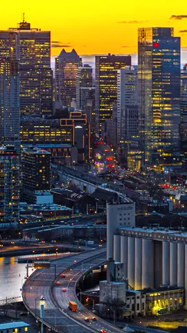 Montreal during sunset by Sky Semijon  #canada #citylife #montreal #montrealcity #citywalk #lights #skyline #dronevideo #beautiful #montrealcanada #filmtok #city #vacationchallenge #summervibes #light 