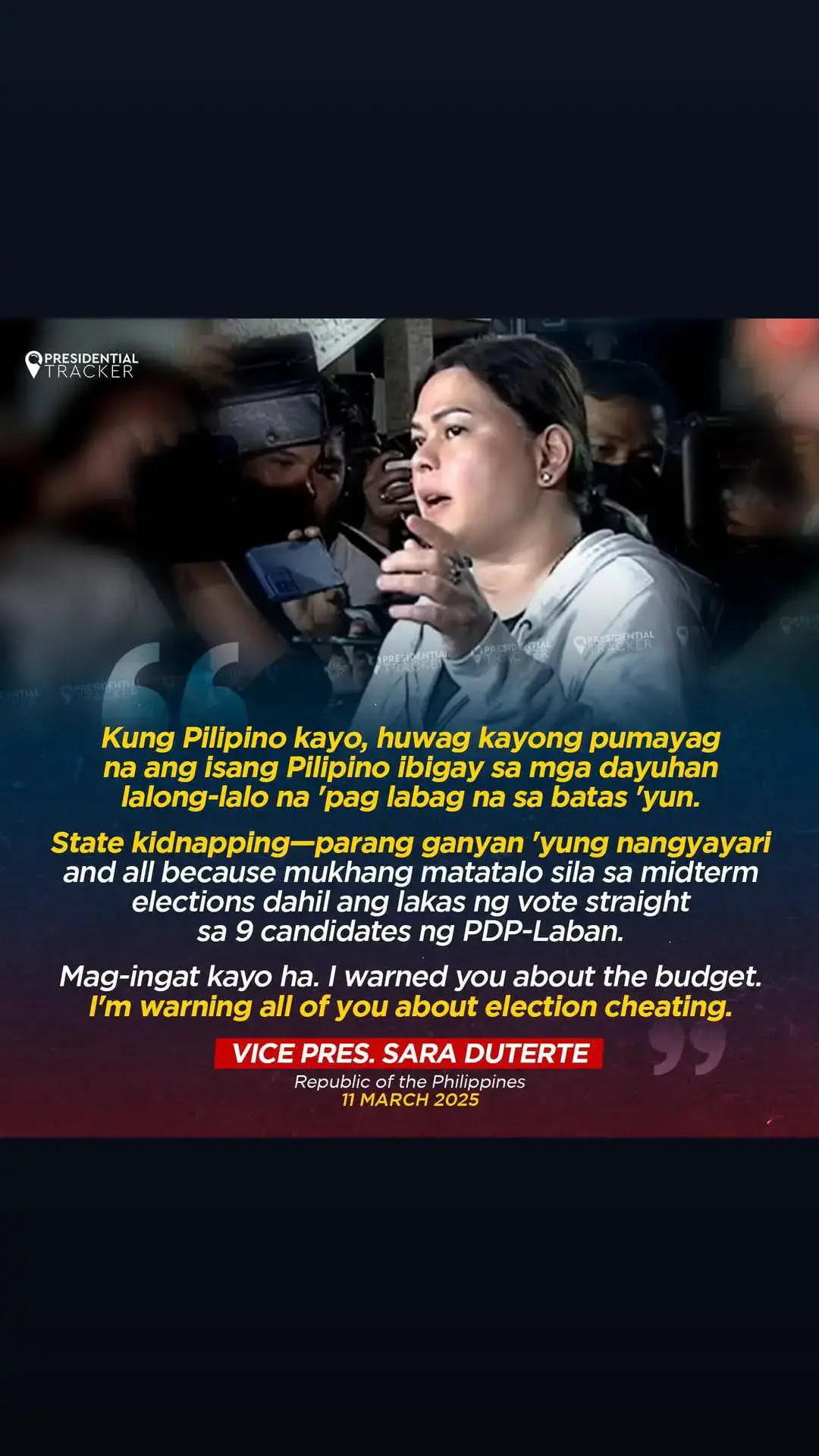 Kung Pilipino kayo, huwag kayong pumayag na ang isang Pilipino ibigay sa mga dayuhan lalong-lalo na 'pag labag na sa batas 'yun. 