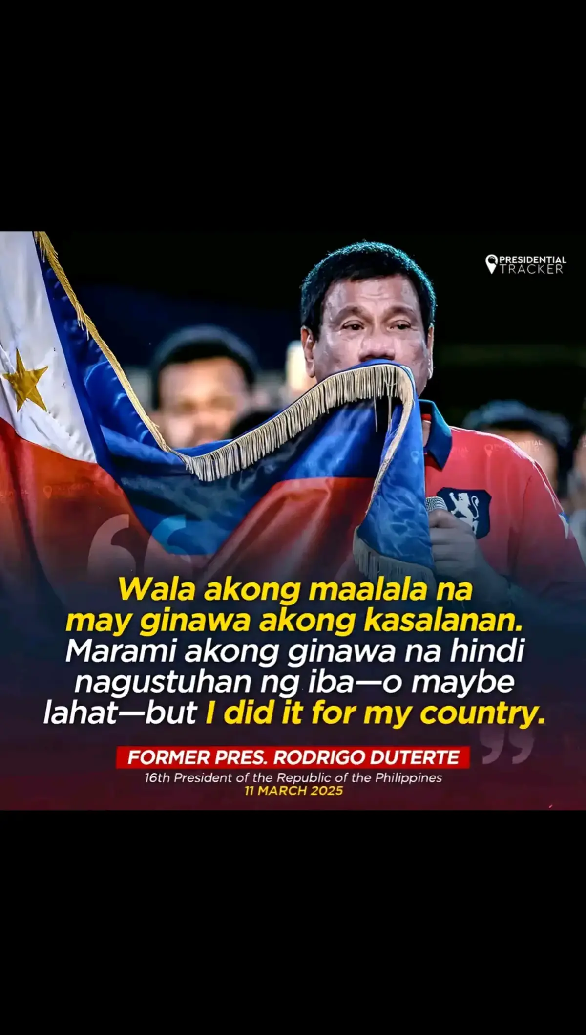 Wala akong maalala na may ginawa akong kasalanan. Marami akong ginawa na Hindi nagustuhan ng iba-o maybe lahat-but I DID IT FOR MY COUNTRY. #duterte #president #dutertelegacy #du30 #abscbn #gma #philippinestiktok #tiktokphilippines #foryou 