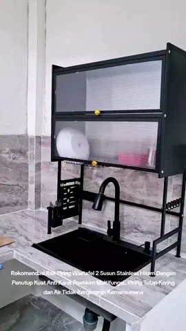 Rak Piring Wastafel 2 Susun Stainless Hitam Dengan Penutup Kuat Anti Karat Premium Multifungsi Piring Tetap Kering dan Air Tidak Berceceran Kemana-mana #fypage #fypageシ #fyp #CapCut 