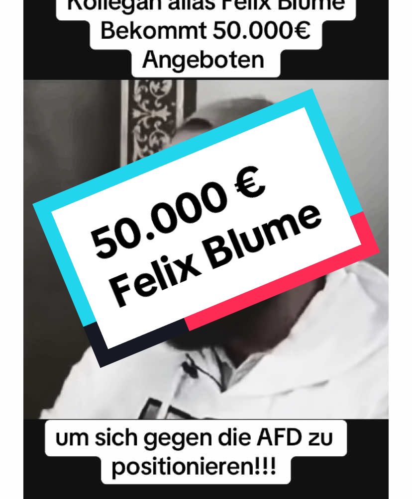 Felix Blume wurden 50.000 € angeboten um sich gegen die AfD zu positionieren. Einer von vielen, aber einer offen und ehrlich. 🍀👏 #fyy #fyyyy #felixblume #geld #manipulation 