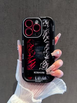 Casing ponsel grafiti merah dan putih, cocok untuk iPhone dan Android, juga dengan dudukan