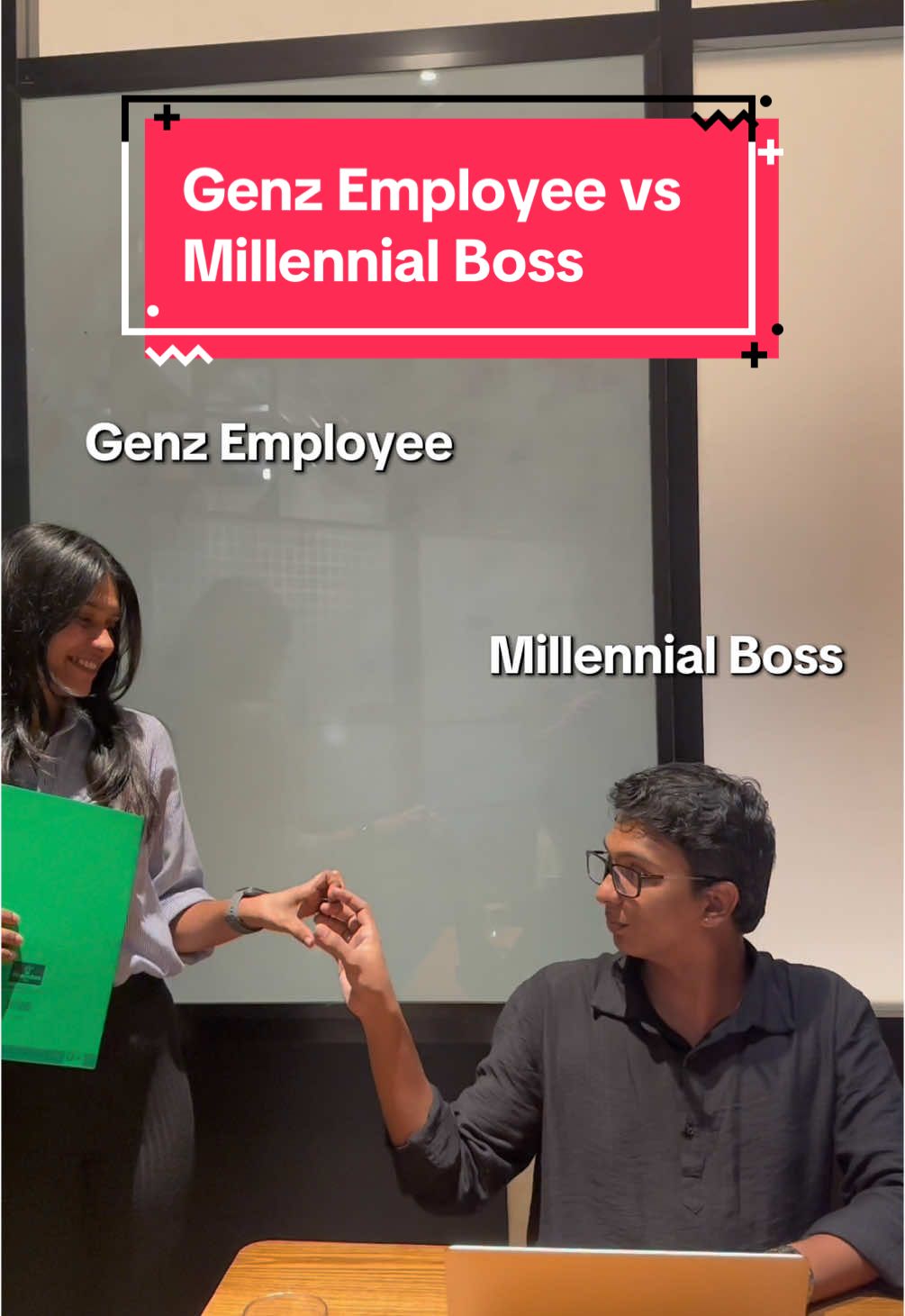 Gen Z employee and millennial boss, trying to work together... 😂💼🤝  #InspireX #GenZAndMillennial #TeamworkVibes #BossLife #OfficeHumor #WorkTogether