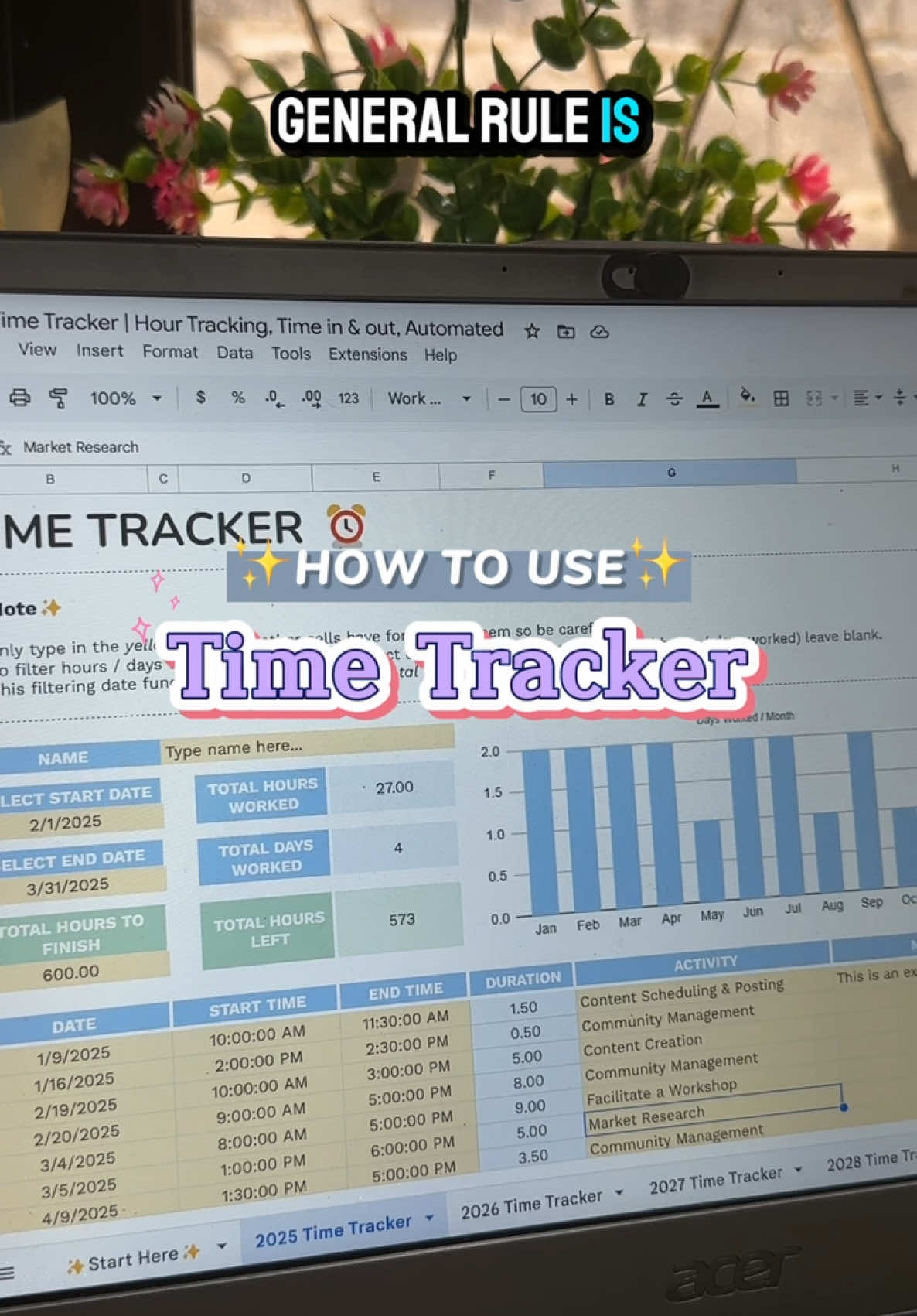 Time tracking made easy! 🤍 Shop this template at the link in our bio or message us for assistance 🥰 #spreadsheet #googlesheets #virtualassistant #freelance #freelancing 
