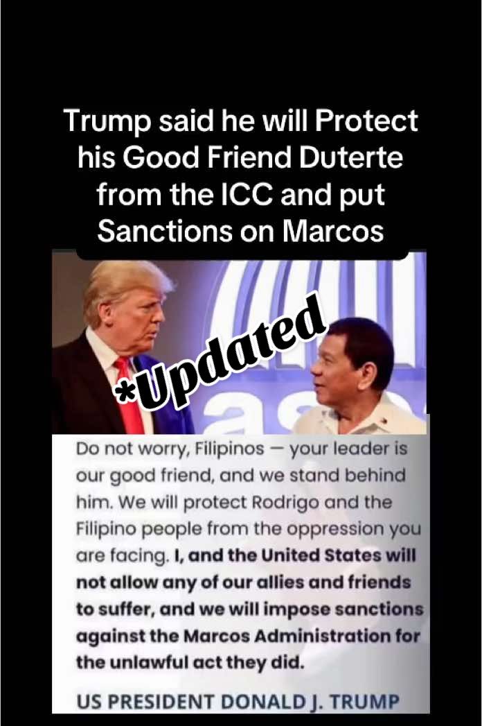 * UPDATE: Philstar has posted an update and stated  the Washington post and BBC articles have not been verified also that Trump has yet to speak about ICC arrest. There are several posts on Facebook that originated this News.#trump#marcos#duterte#unitedstates#philippines